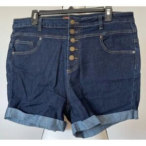 MODCLOTH Stretchy Dark Denim Plus Sz 26 Button Fly Cuffed Blue Jean Shorts